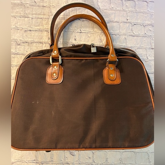 VINTAGE AIRWAY INDUSTRIES MADE IN TAIWAN BROWN/CARMEL NYLON VINYL CARRY BAG - Picture 2 of 11